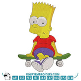 Cool Bart Simpson Embroidery Design with Skateboard - FineryEmbroidery